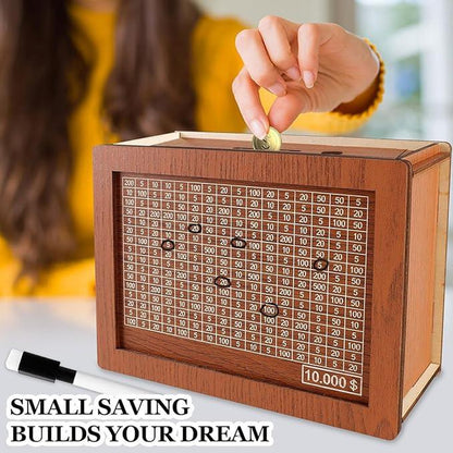 Cash Vault Wooden Savings Box, Wooden Cash Saver Money Box with Money Target and Numbers, Wooden Coin Bank Money Box with Counter for Savings Goal $10000 Halloween, Christmas Gift